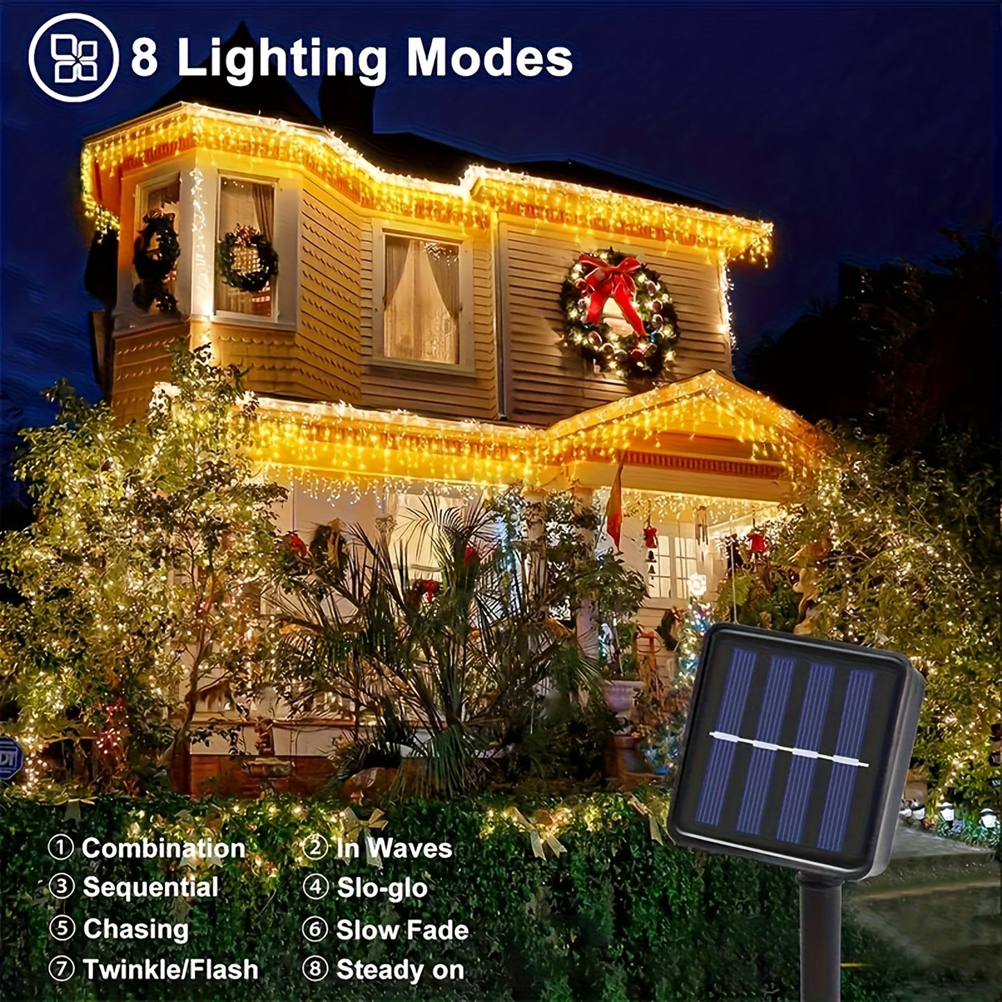 The PLB Solar Cascade Icicle String Lights (162/96 LED)