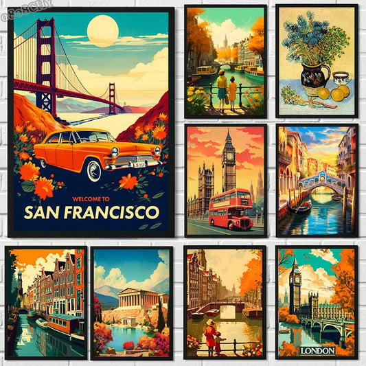 Vintage Cityscapes Travel Canvas Print